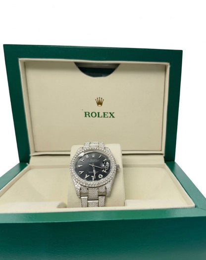 Rolex Datejust Graphite Arabic Dial 126300 - Fully Iced Out