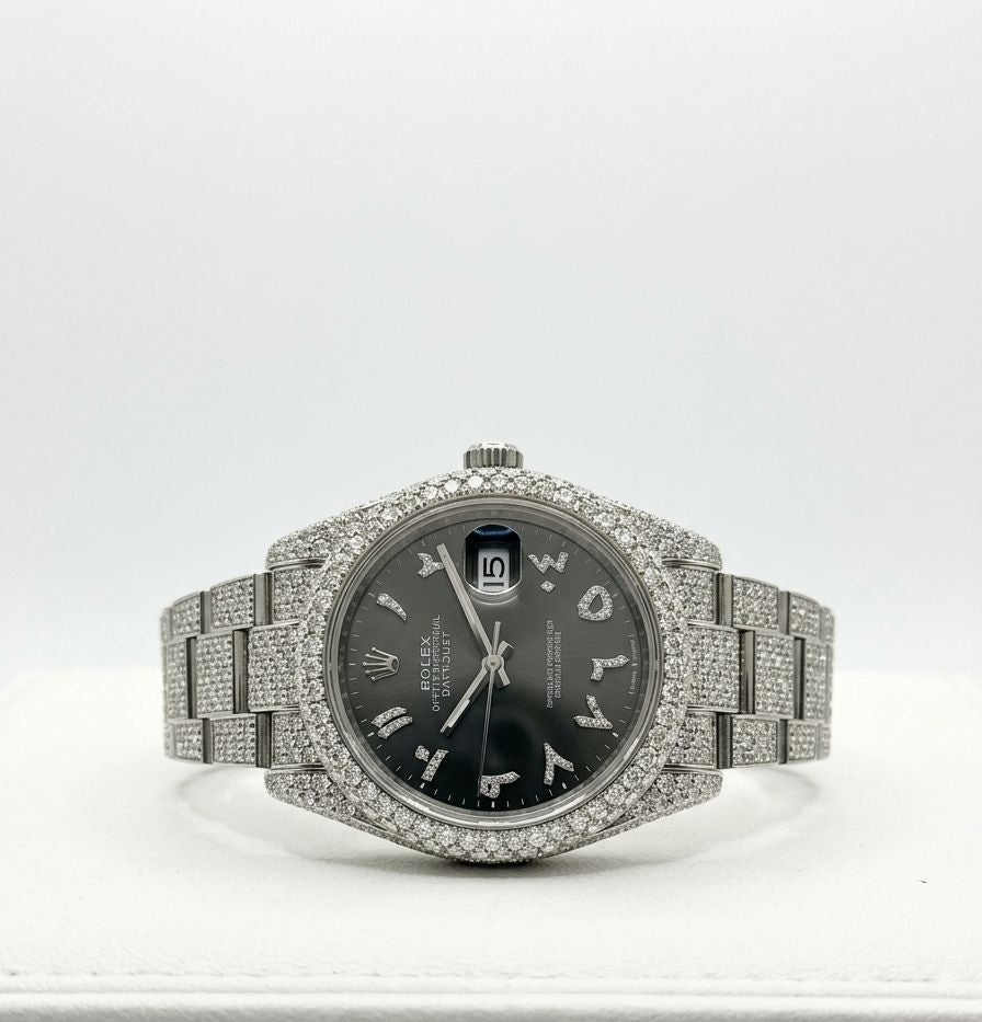 Rolex Datejust Graphite Arabic Dial 126300 - Fully Iced Out