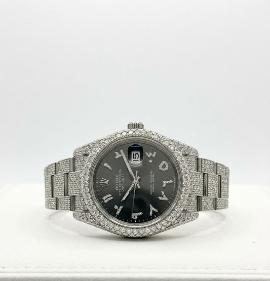 Rolex Datejust Graphite Arabic Dial 126300 - Fully Iced Out