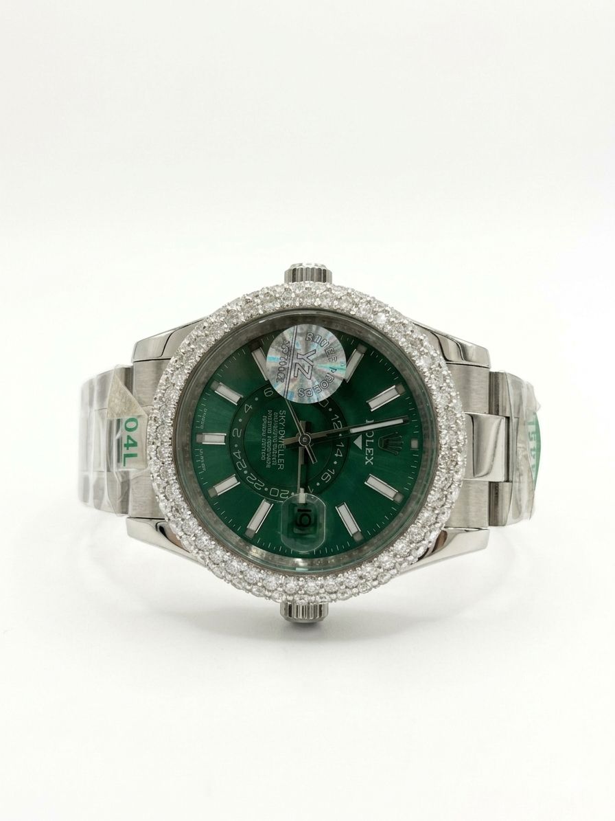 Rolex Sky-Dweller Moissanite - Green Dial, Diamond Bezel