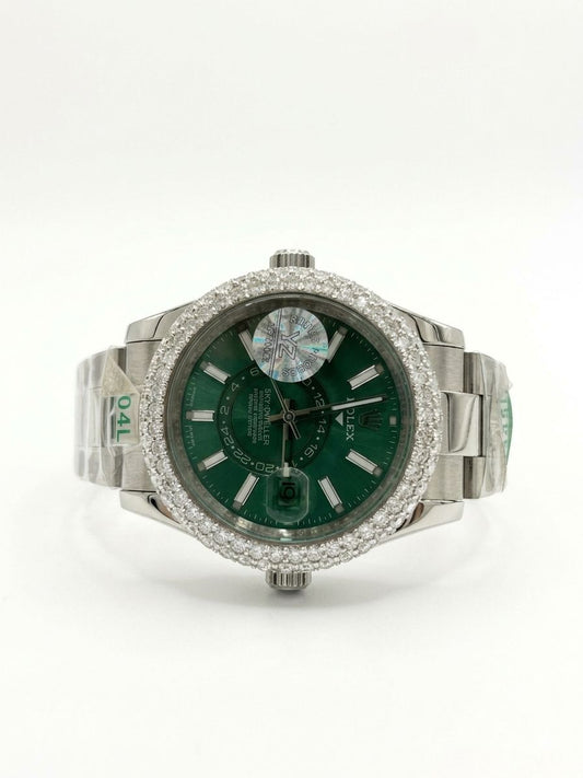 Rolex Sky-Dweller Moissanite - Green Dial, Diamond Bezel
