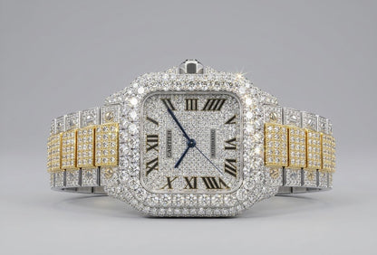 Cartier Santos de Cartier Two-Tone Roman Numeral - Fully Iced Out