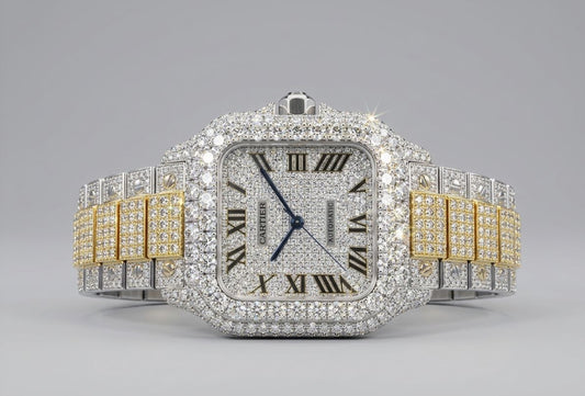 Cartier Santos de Cartier Two-Tone Roman Numeral - Fully Iced Out