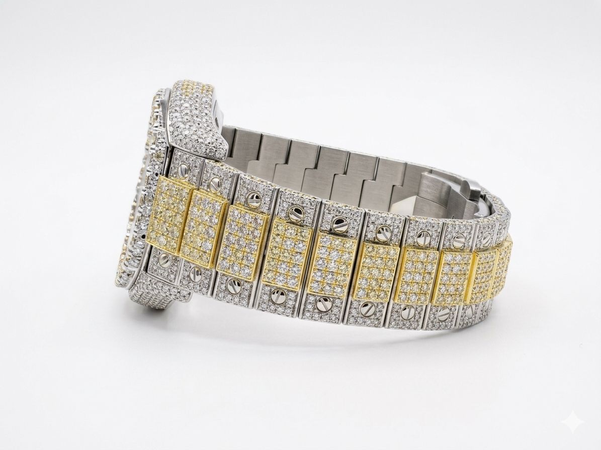 Cartier Santos de Cartier Two-Tone Roman Numeral - Fully Iced Out