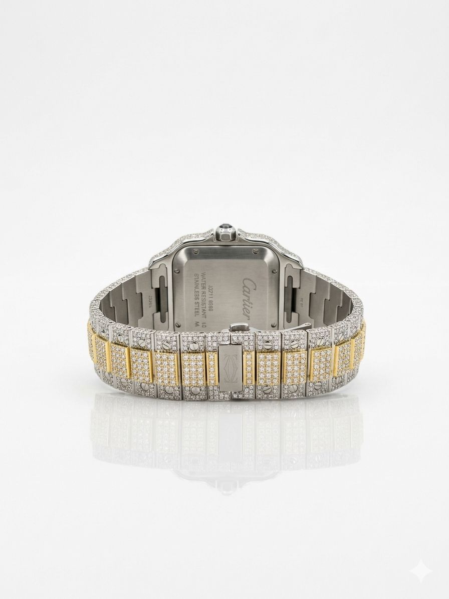Cartier Santos de Cartier Two-Tone Roman Numeral - Fully Iced Out