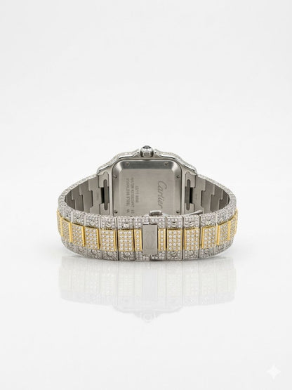 Cartier Santos de Cartier Two-Tone Roman Numeral - Fully Iced Out