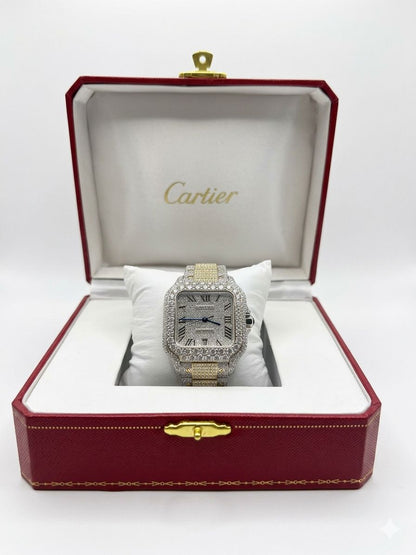 Cartier Santos de Cartier Two-Tone Roman Numeral - Fully Iced Out