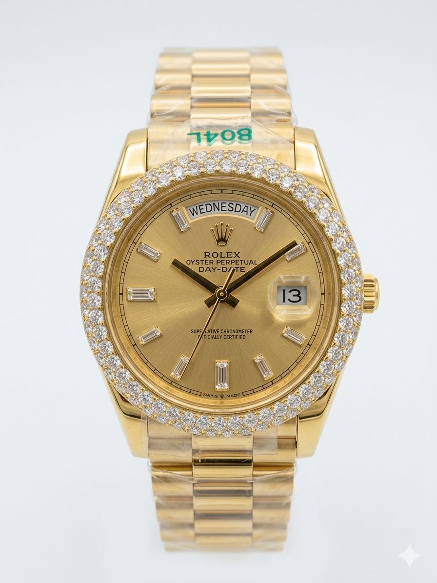Rolex Day-Date 40 - Champagne Baguette, Diamond Bezel