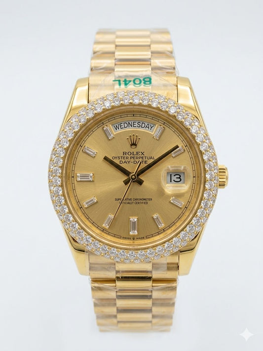 Rolex Day-Date 40 - Champagne Baguette, Diamond Bezel